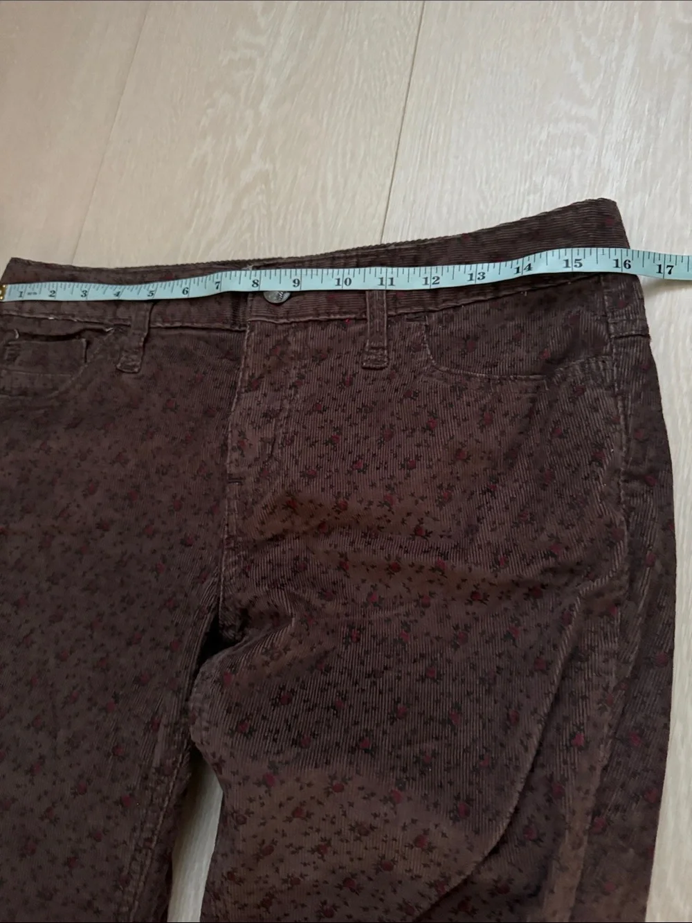 Free People Dark Brown Corduroy Burgundy Floral-Textured Skinny Chinos